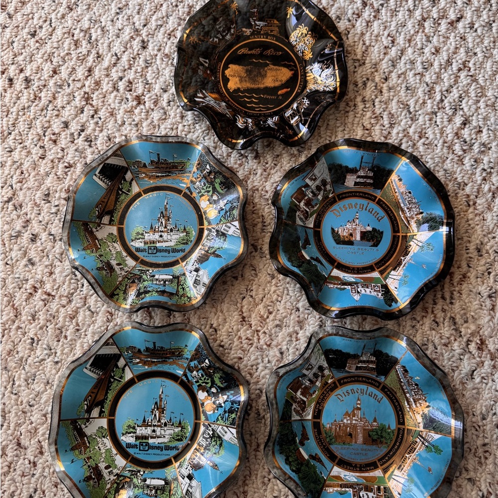 Vintage Disneyland & Puerto Rico Souvenir Decorative Plates 1970s